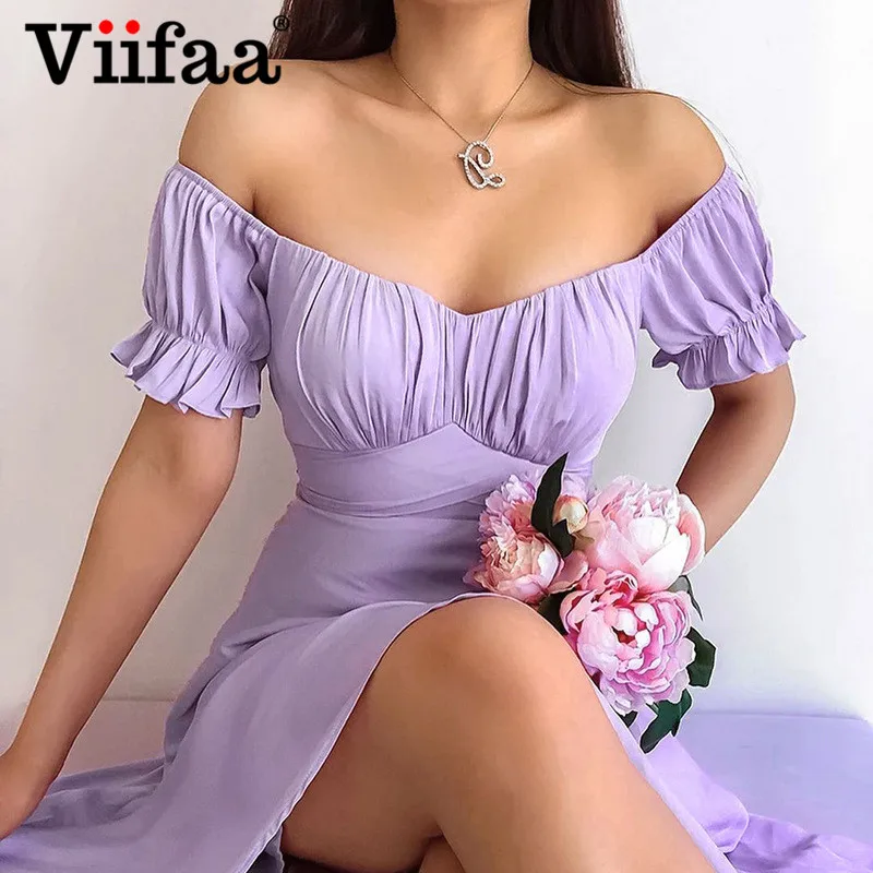 

Элегантное шифоновое длинное платье с открытыми плечами, высокой талией и коротким рукавом, 2021