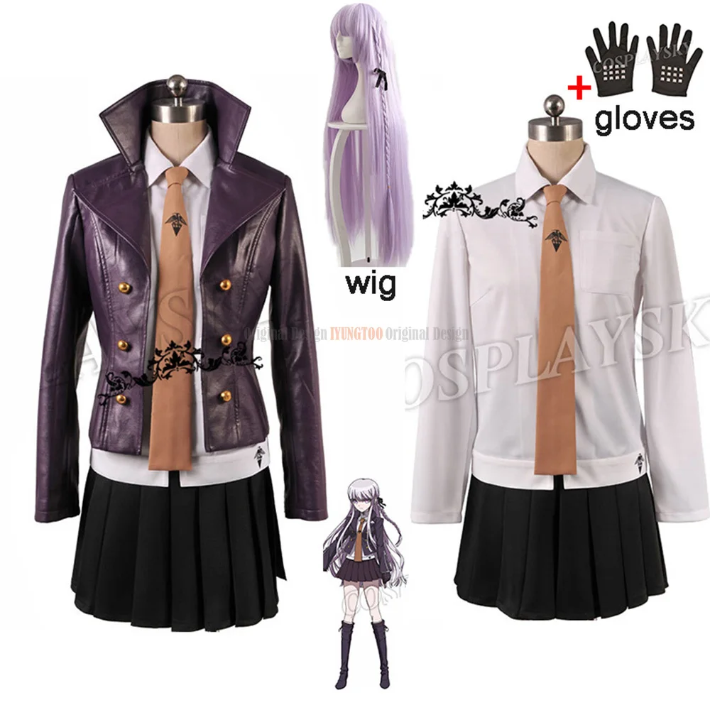 

Danganronpa Dangan-Ronpa Kyoko Kirigiri women Cosplay Costume Dress Set With Gloves Halloween Cosplay Costume and wig shirt tie