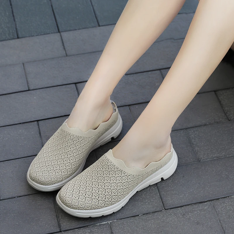 

Spring and Summer New Flat-bottomed Lazy Baotou Half-support Casual Shoes Hollow Breathable Fly Woven Mesh Women's Single Shoes