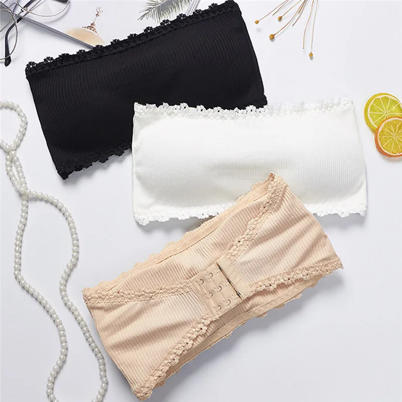 Women's Tube Top Strapless Bra Ring-Free Sexy Bras Pad Removable Lace Overlapping Vest Underwear 2019 CD | Женская одежда