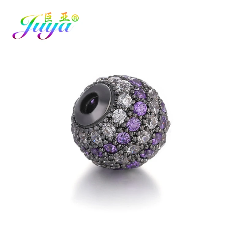 10mmMetalBlackPurple Juya DIY ювелирные изделия металлические бусины микро паве циркон 10 мм Starburst круглый шар бусины для женщин мужские украшения из бисера Изготовление - Цвет: 10mmMetalBlackPurple