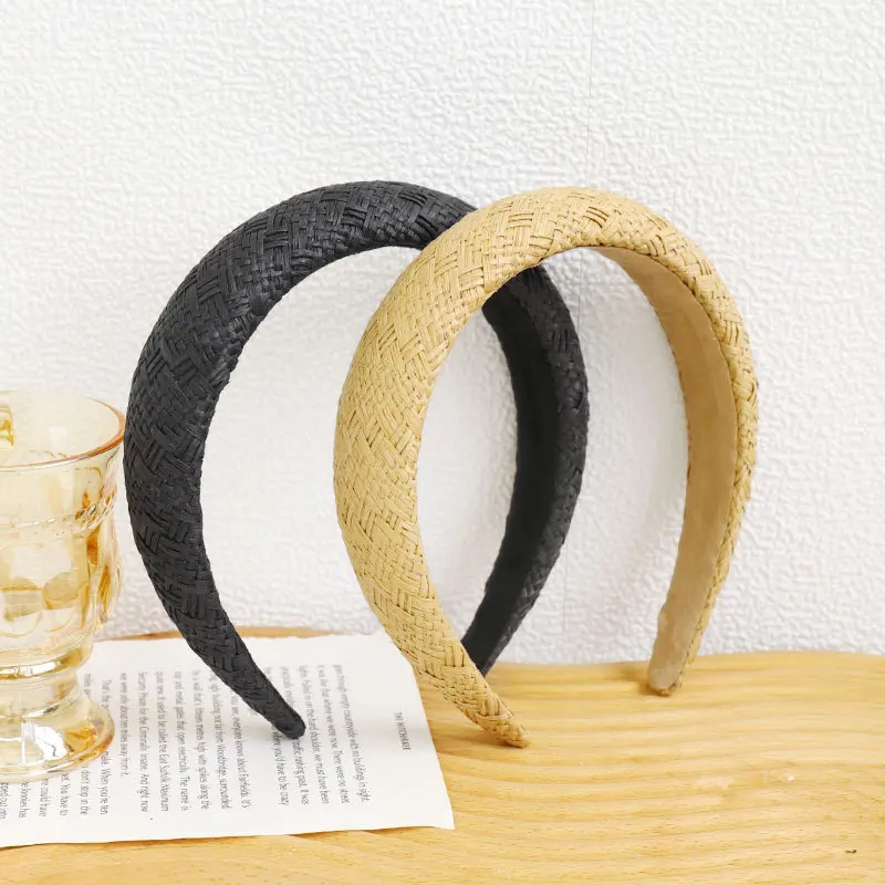 

Straw Weave Knotted Sponge Headband Bohemian Summer Wide Hairbands Vintage Handmade Hair Hoop Women Headband Hair Accessories