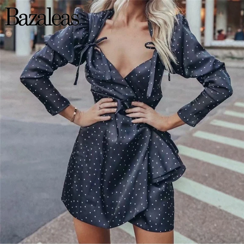 Винтажное вечернее платье Bazaleas с длинными рукавами фонариками поясом запахом