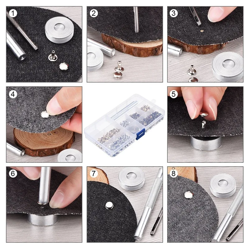 180 Set Leather Rivets Double Cap Rivet Tubular Metal Studs with 3 Pieces Fixing Tool for DIY Craft Replacement | Дом и сад