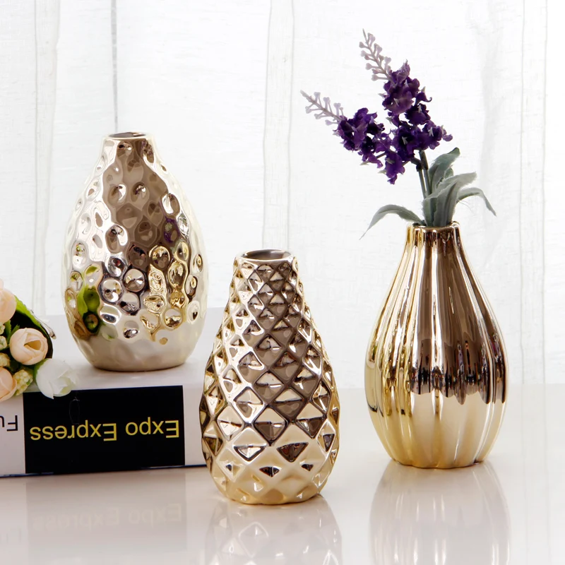 

Creative electroplating golden ceramic small vase flower insert modern minimalist home decoration ornaments desktop vase