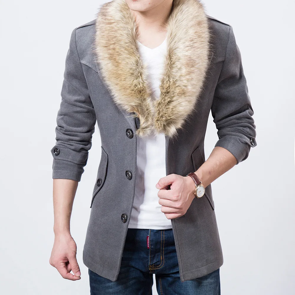 Осенне-зимнее теплое бархатное шерстяное пальто для мужчин воротник из