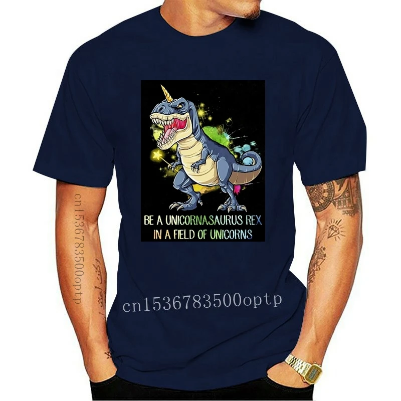 

Новая мужская черная футболка с единорогом Рекс в поле единорогов из хлопка