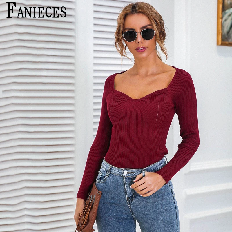 

2021 Spring Summer Sweater Women Knitted Ribbed Pullover Sweater Long Sleeve Slim Jumper Soft Haut Pull Femme