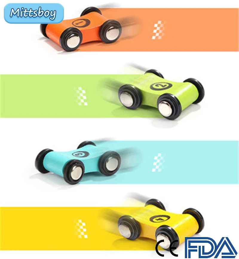 

45*32MM Montessori Beech Wooden Toy Mini Sliding Car Children Gliding Rail Car Inertial Racing for Children Educational Toy Gift