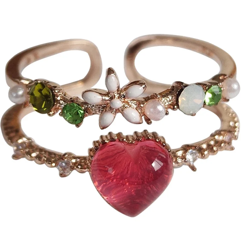 Кольцо в виде сердца из смолы с розовым и золотым покрытием|Кольца| |