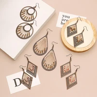 1 pair vintage copper earrings geometry antique trend jewelry earrings creative women metal hollow eardrop for jewelry gifts
