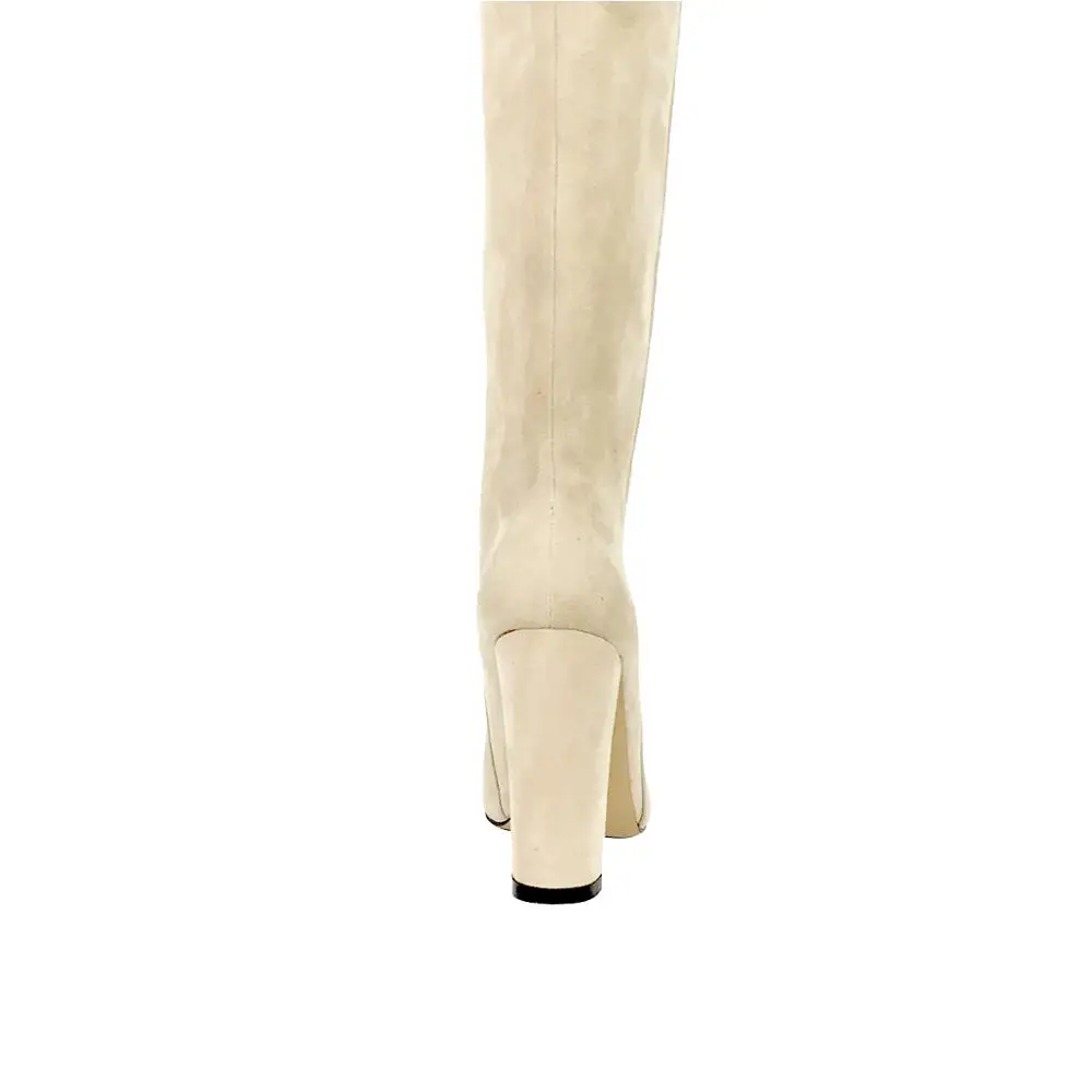 Женские сапоги выше колена с острым носком на высоком каблуке зимняя обувь