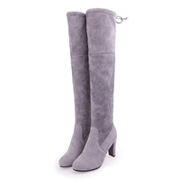 2022 spring over the knee boots women fashion round toe high heels woman casual lace up soft long boot lady square heel shoes