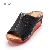size 41 wedges shoes for women chunky high heels summer slippers comfy casual shoes woman slippers sandals leather ladies shoes