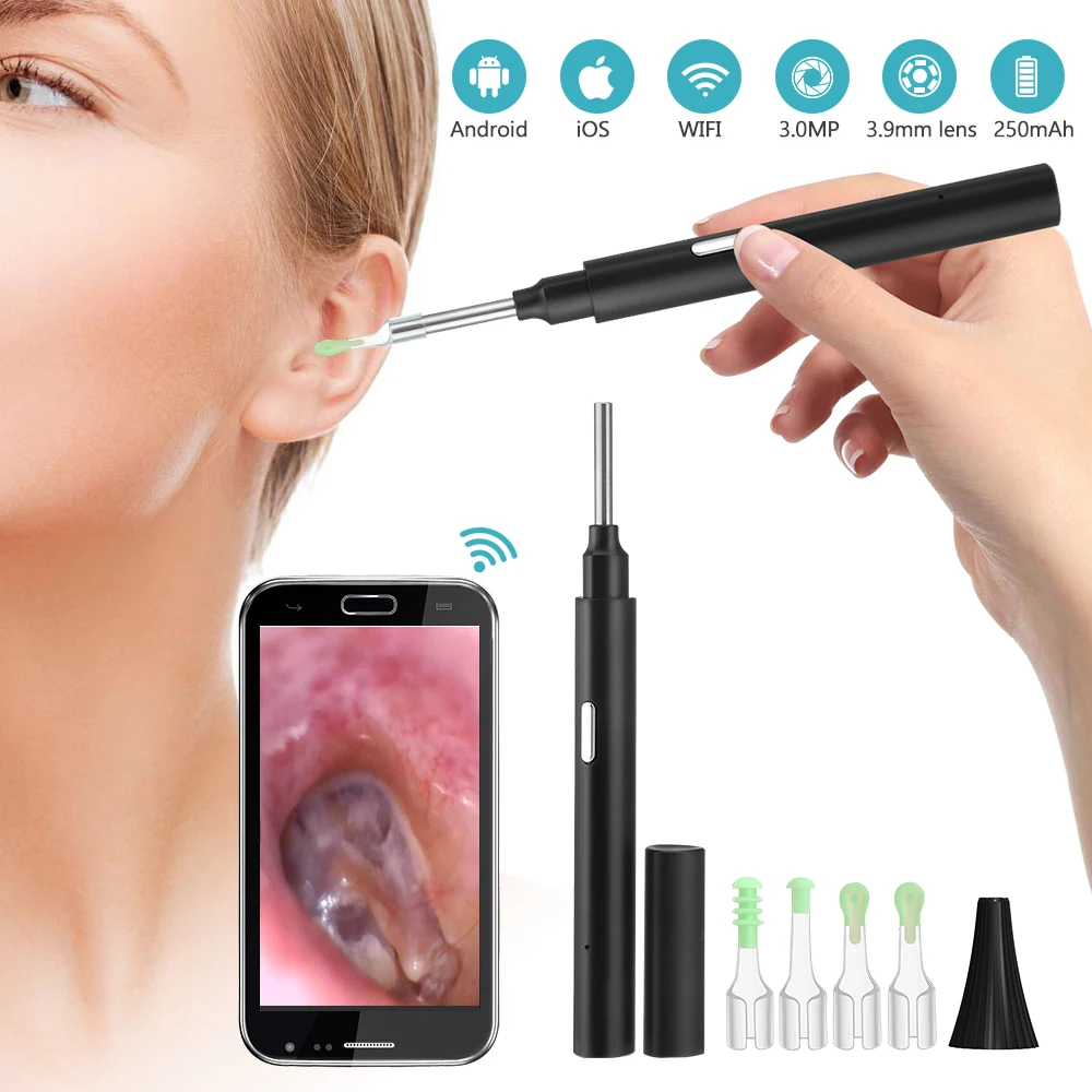 

Ear Candle Wax Removal Tool Ear Cleaner 3.9mm Medical Otoscope 3MP HD Camera 6 LED Light Picker Health Care Oral Inspection