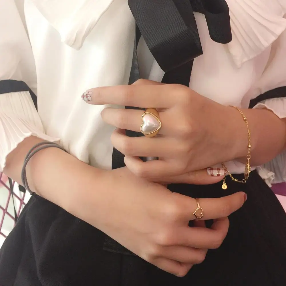 Женские кольца с золотым и металлическим сердечком модные ювелирные украшения