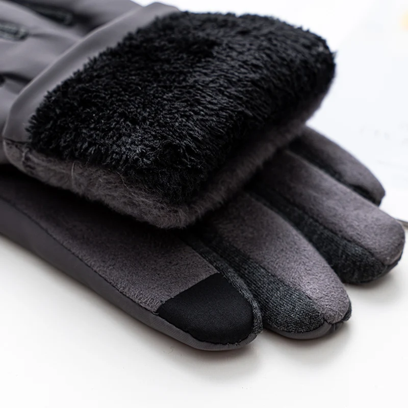 

Winter Windproof Men Gloves Keep Warm Cycling Mittens Thicken Touch Screen Gloves Buckle Driving Guantes Full Finger Male Gloves