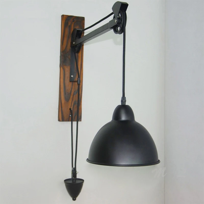 Подъемные деревянные настенные лампы + светильники в стиле индастриал для