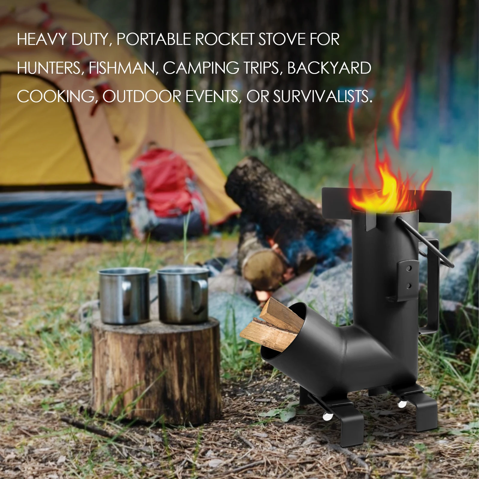 

Camping Rocket Stove Outdoor Camp Picnic Furnace Portable Stainless Steel Charcoal Stove Hiking Wood Burning Stove Cooking Tool