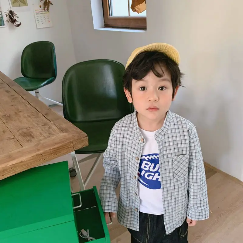 WLG/рубашки для мальчиков и девочек Детская модная рубашка в клетку желтого синего