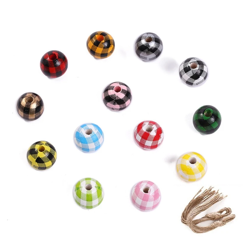 

LXAE 100 шт. буйвол клетчатый принт деревянные бусины фермерский Натуральный Деревянный разделитель бусины