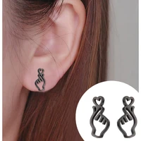 hollow out heart gesture earrings girl simple fashion sweet stud earrings for women stainless steel jewelry am2148