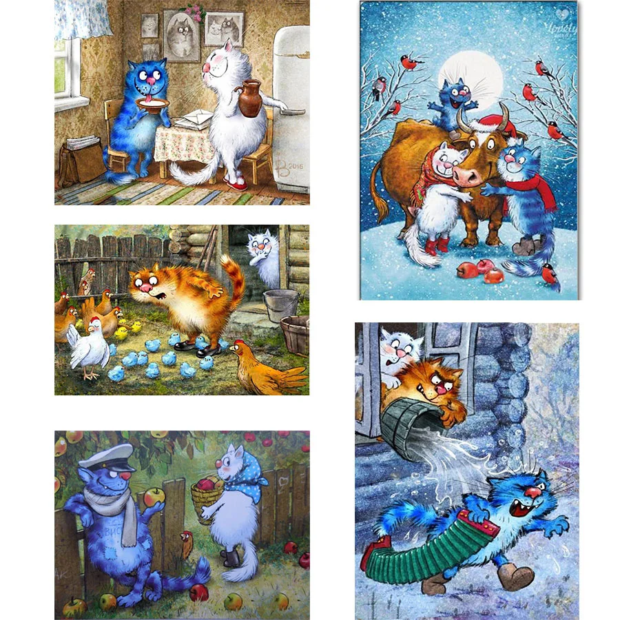 

Diamond Painting Cross Stitch Blue Cat Chicken 5D Square/Round Rhinestone Embroidery Cartoon Cow Needlework Mosaic Home