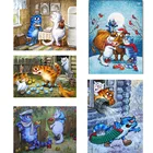 Алмазная живопись вышивка крестиком синяя кошка курица 5D квадратнаякруглая Стразы Вышивка мультяшная корова вышивка мозаика для дома