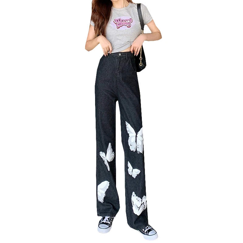 

S-5XL размера плюс джинсы для женщин в винтажном стиле, в стиле «граффити» принт с героями мультфильмов, свободные штаны с высокой посадкой Бр...