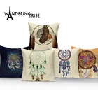 Декоративная подушка с изображением Ловца снов, наволочка с изображением перьев, колокольчиков ветра, украшение для дома, дивана, кровати, волка, декоративные наволочки