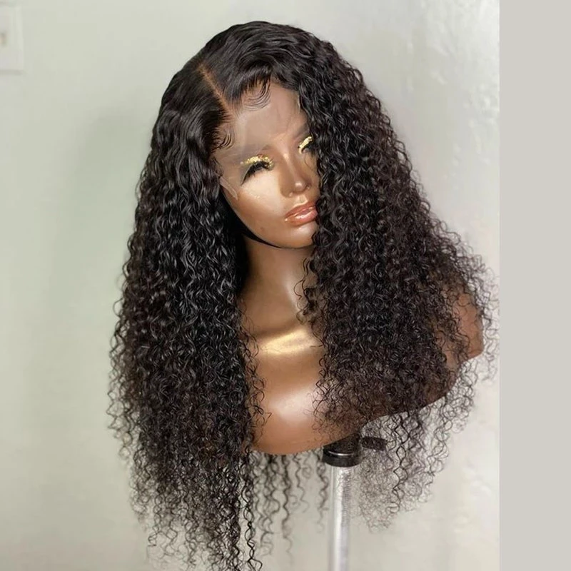 Synthetic Afro Curly Lace Front Wigs Middle Part Heat Resistant Fiber Hair Replacement Lace Wig Pre Plucked with Baby Hair