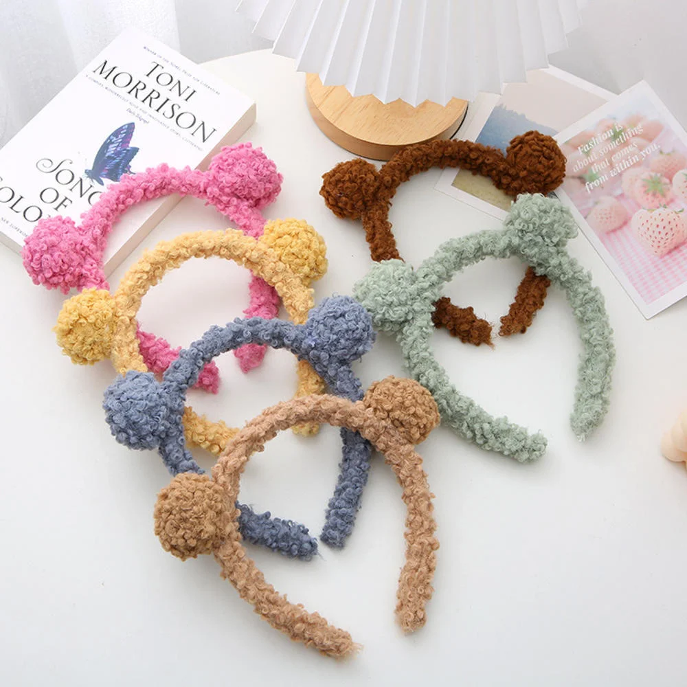Plush Small Bear Head Hair Band Convenient Wash Face Cute Women Baby Girls Hairband Pressure Headband Hair Accessories korean women cute bunny ears headband comfortable wash face bathe hair holder elastic head band for girl hairband hair accessory