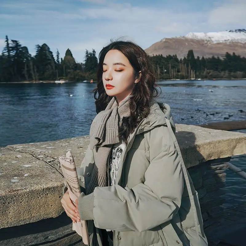 

Пуховикский 2020 Новый пуховик женский средней длины в гонконгском стиле корейское Свободное пальто для колледжа