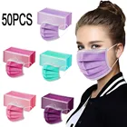 Маска для лица одноразовая, розовая, фиолетовая, зеленая, противопылевая, 3-слойная, с петлей для ушей, Anti-PM2.5, 50 шт.