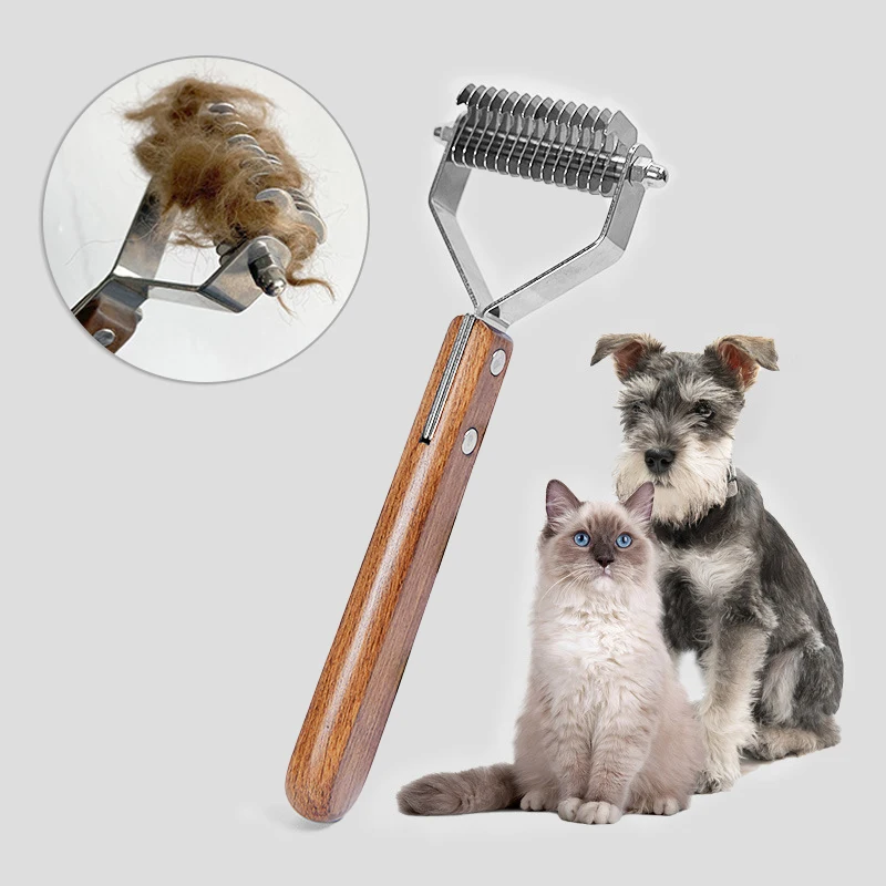 

Расческа для собак и кошек с деревянной ручкой, нож-триммер