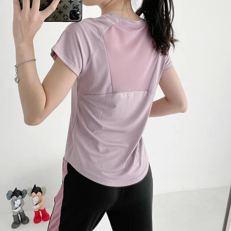

Summer Women Outdoor Running Two Piece Set Short Sleeve Tops Elastic Waist Pants Jogging Tracksuit Gym Fitness Sportswear Sets