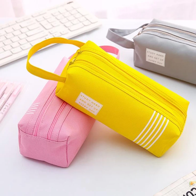 Большой пенал на двойной молнии Kawaii школьный для карандашей чехол Холщовый