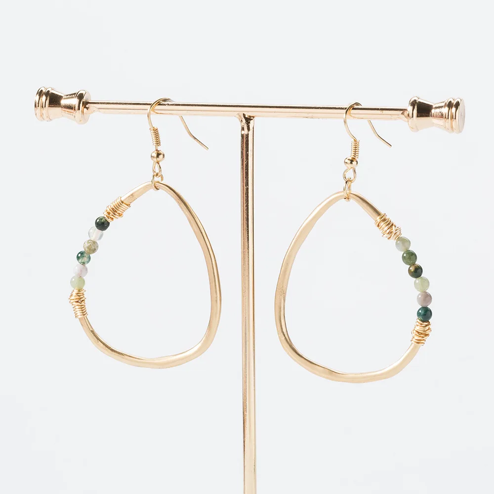 Серьги-подвески с натуральным камнем в виде капли дождя | Украшения и аксессуары