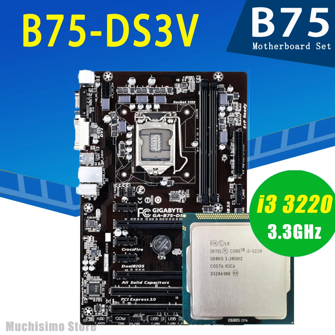 Placa-mãe com Cpu Conjunto de Placa-mãe Gigabyte Intel Core 3220 Lga 1155 Ddr3 1600mhz Pci-e 3.0 B75 Mainboard Ga-b75-ds3v i3