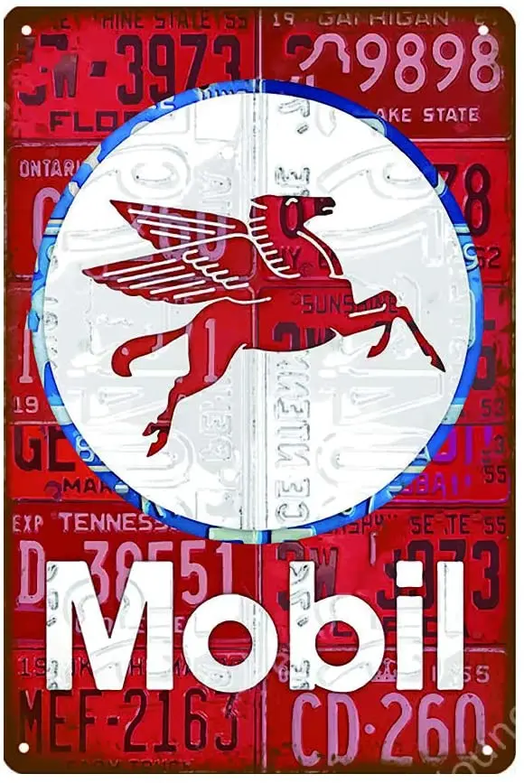 

Tin Signs Vintage Reproduction, Mobiloil Pegasus, Retro Decor for Man Cave Bar Garage Wall Gas Station, 8x12 Inch