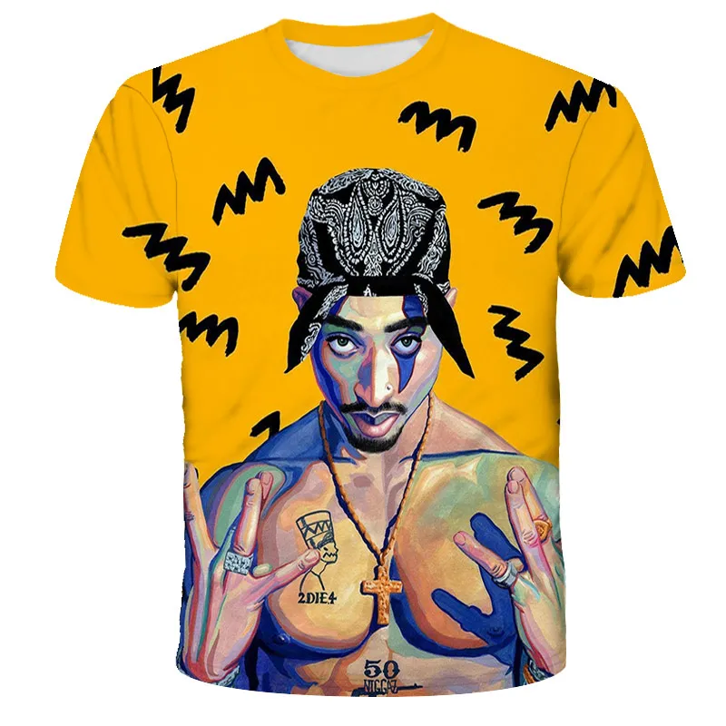 T5093 Новая летняя модная мужская и женская футболка Rapper 2pac Tupac 3d принт хип-хоп футболка s Повседневная крутая футболка для мужчин размера плюс 5XL - Цвет: T5093