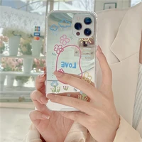 retro sweet mirror doodle line flowers japanese phone case for iphone 11 12 pro max xs max xr xs 7 8 plus 7plus case cute cover