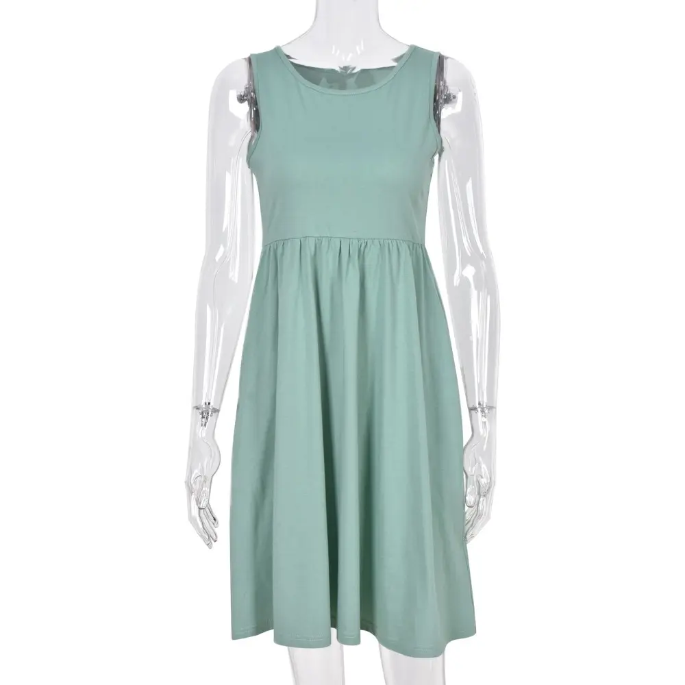 

Summer dress 2021 new casual O-neck elastic waist coat swing dress elegant loose high waist sleeveless dress for women