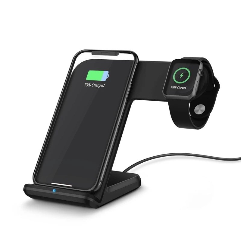 

Mobile Phone Watch 2 in 1 Vertical Convenient Fast Charging Wireless Charging Stand Black Cell Phone Adapters