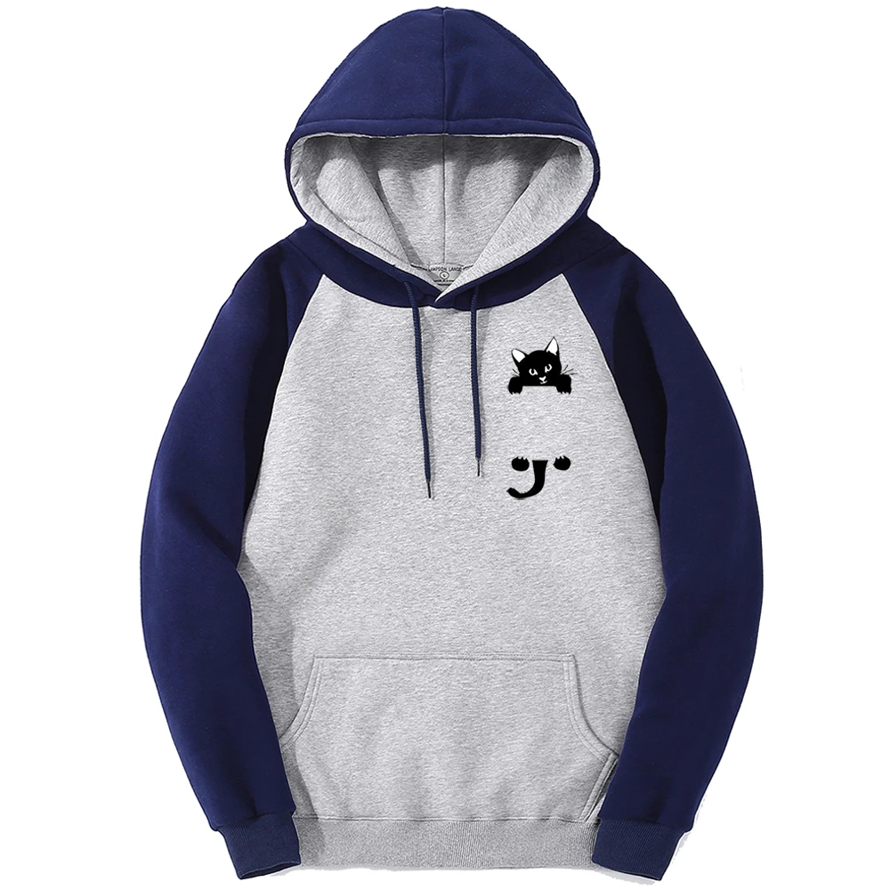 

Funny Pocket Kitten Print Hoodie Women Casual Oversize Hoody Crewneck Loose Streetwear Raglan Pullover Female Sweatshirt