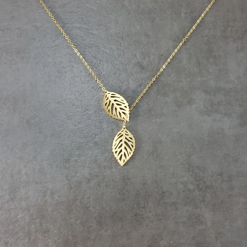 V Attract Boho Jewelry Gold Ketting Choker Women Stainless Steel Collier Double Leaf Charm Lariat Necklaces &amp Pendants | Украшения и