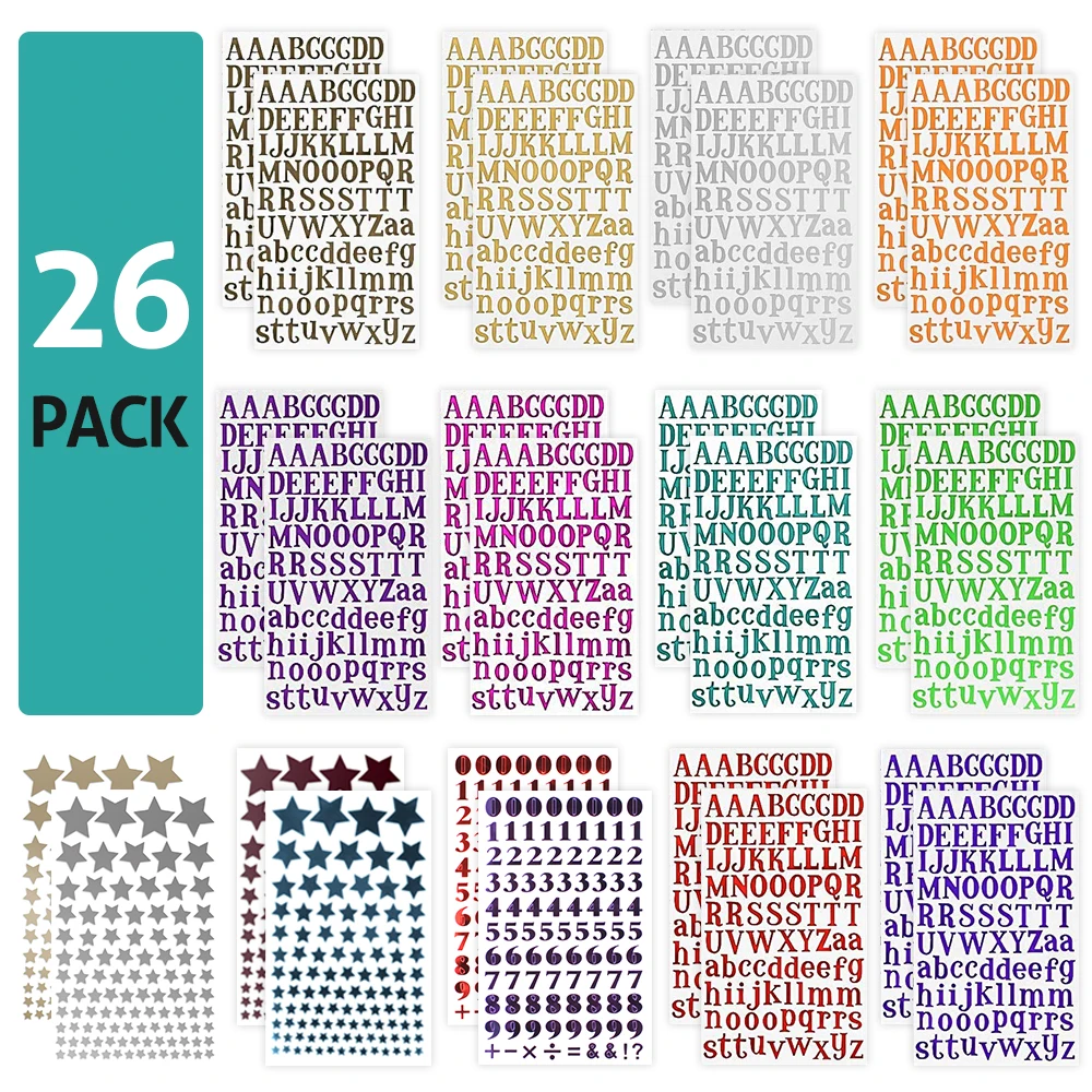 26 шт. цветные наклейки с буквами алфавита и цифрами звезд самоклеющиеся