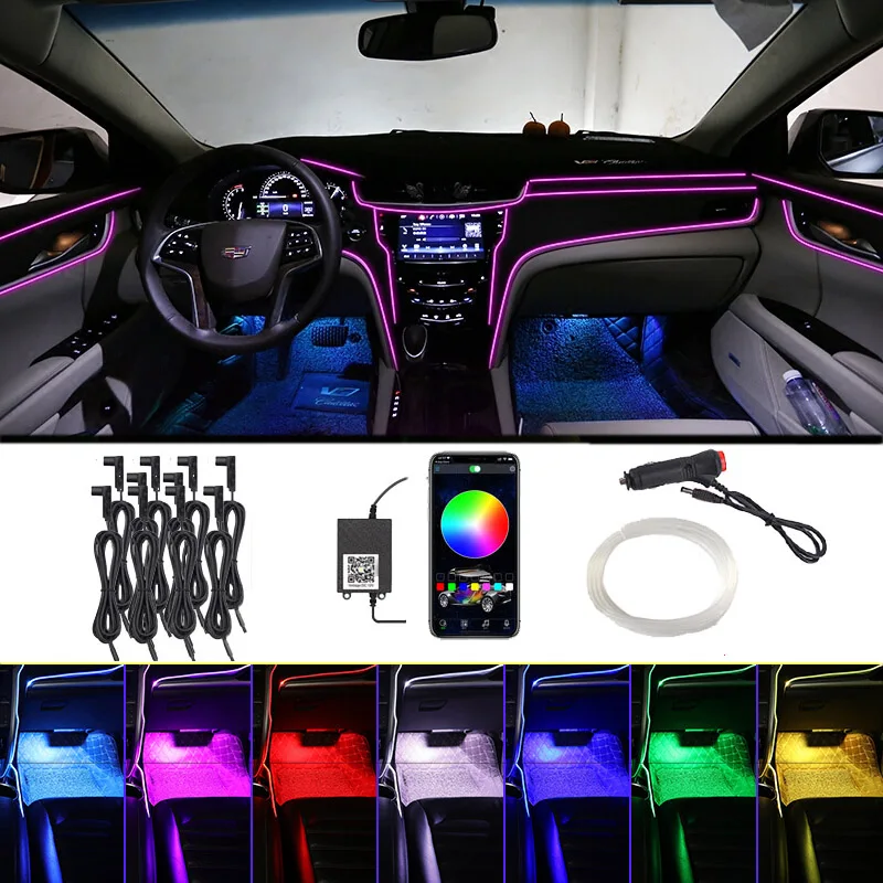 

RGB Light Fiber Optic Car Interior Atmosphere Lamps Ambient Lamp App Control Self-designed Music Lamp Auto Decorative Lights Led