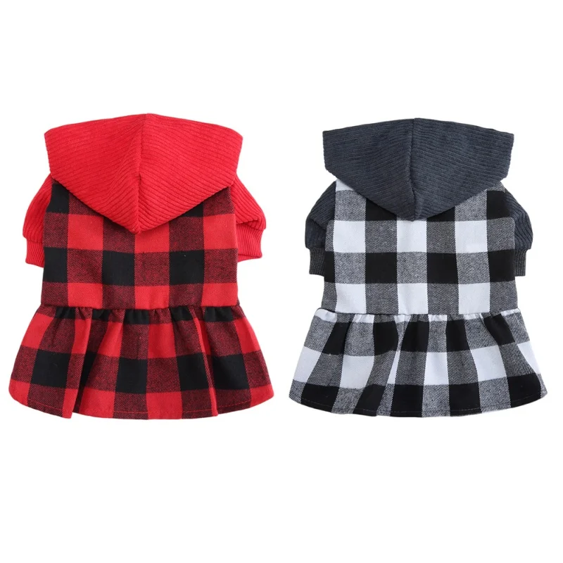

Одежда для домашних животных для маленьких собак, зимнее теплое платье-свитер для кошек, Классическая клетчатая маленькая юбка для щенков, ...