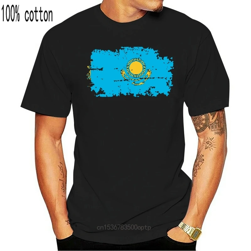 

New Kazakhstan Fans Cheer Tshirts For Men Kazakhstan National Flag Tee Shirts Short 100% T Shirts Nostalgic Style Swag Tops
